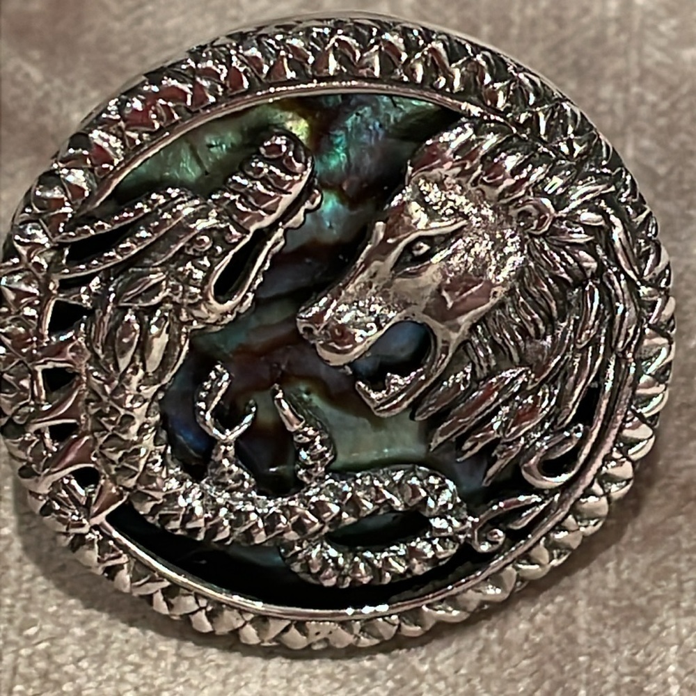 Dragon & Lion 925 Sterling Silver Abalone Ring Size 7 NWOTS